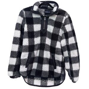 Abercrombie Fitch Soft AF Sherpa Buffalo Plaid 1/4 Zip Pullover Women's Medium